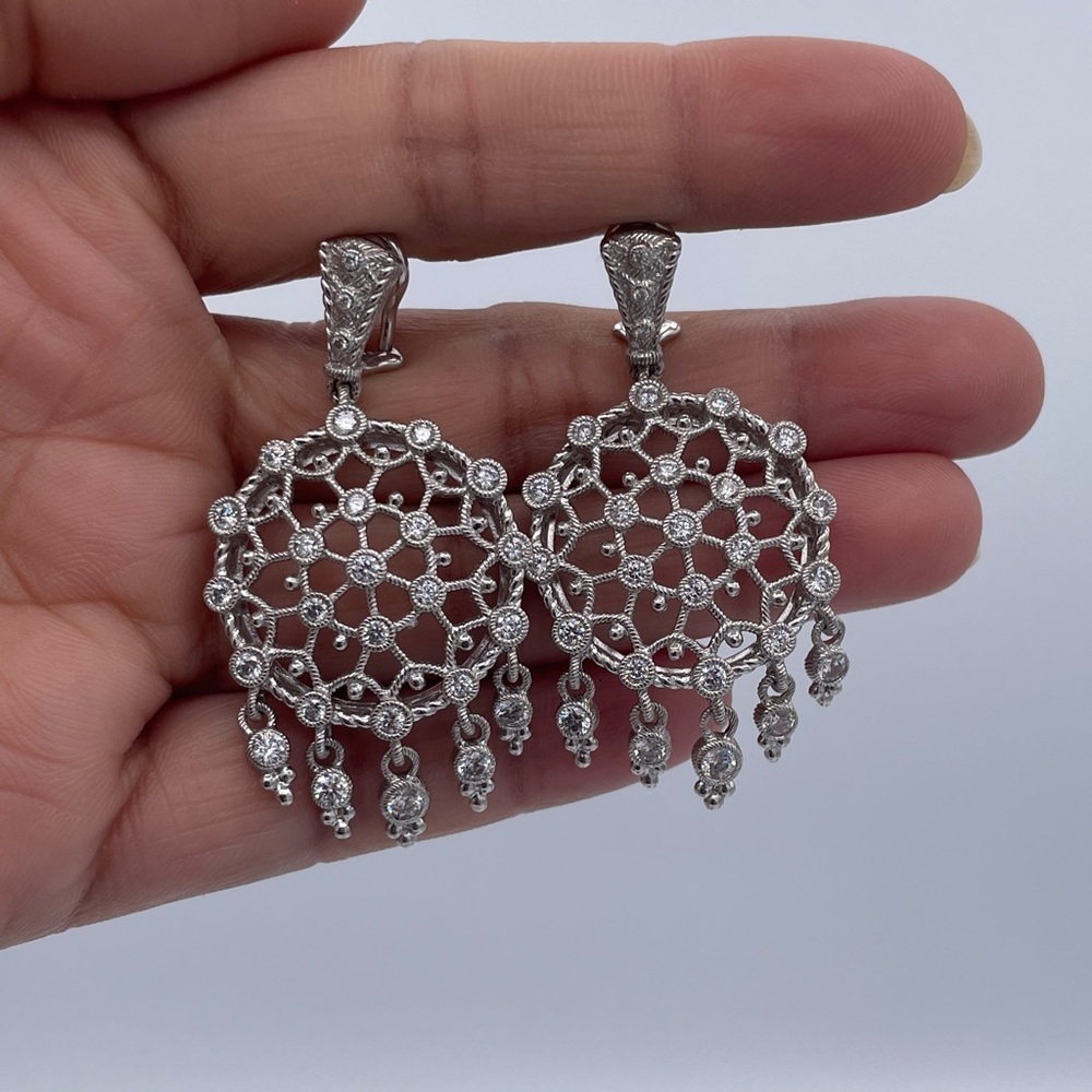 Judith Ripka 925 Sterling Silver Chandelier CZ Dangling Earrings Thailand Estate - Picture 2 of 8